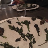 Charred Greens with Scallop Paste: these were salted with salt from dried seaweed leaves and scallops. The greens were picked by all of the interns.