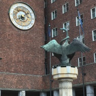 City hall clock and statue